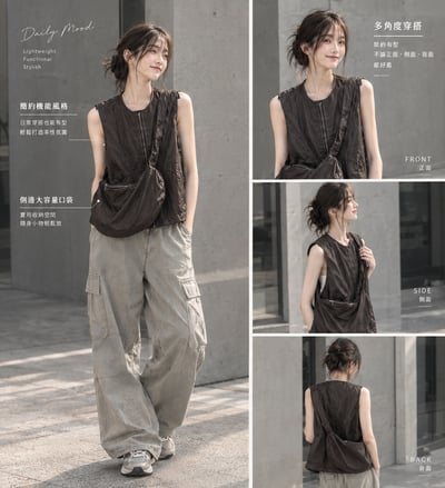 MODO Utility Sling Vest｜韓系．簡約高級感皮質背心+包包 兩件套2