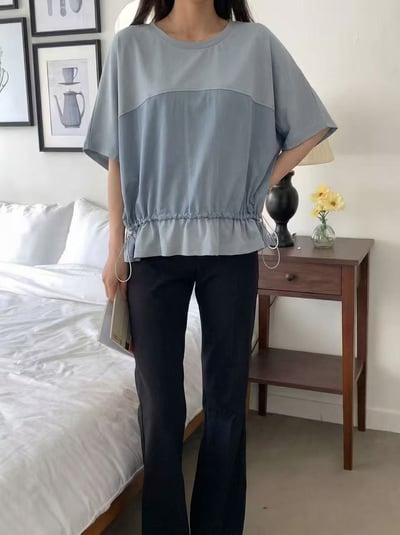 韓系寬版荷葉邊半袖上衣3