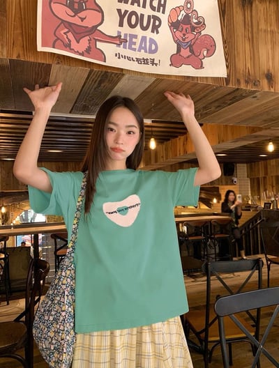 現貨 韓系夏季涼感簡約棉T 愛心款 男女裝 情侶裝3