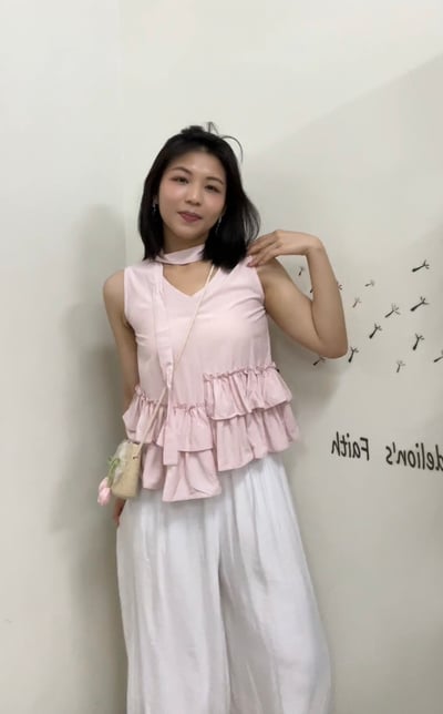 現貨 🍰韓系綁帶不對稱蛋糕下擺無袖上衣✨5