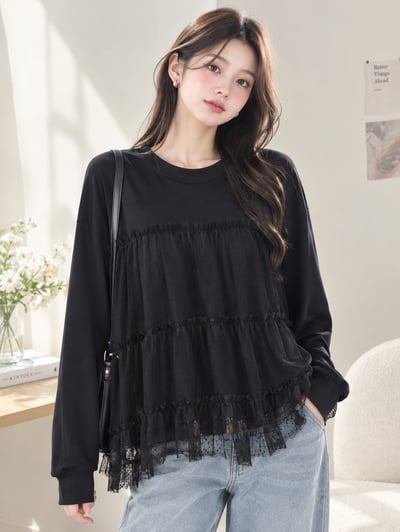 Obsidian Lace｜韓系・黑曜蕾紗層次上衣4