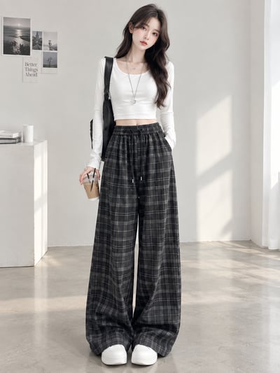 韓系．簡約慵懶風格子褲（小格）1