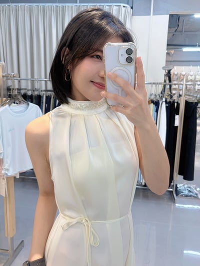 法式圓領無袖絲綢高級感連衣裙洋裝👗3