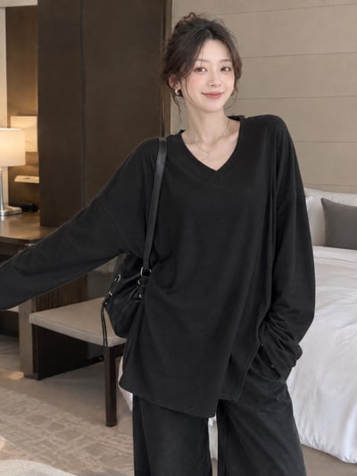 Lumi V-Neck Loose Top｜慵懶 V 領寬版長袖上衣3