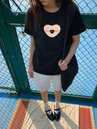 現貨 韓系夏季涼感簡約棉T 愛心款 男女裝 情侶裝4