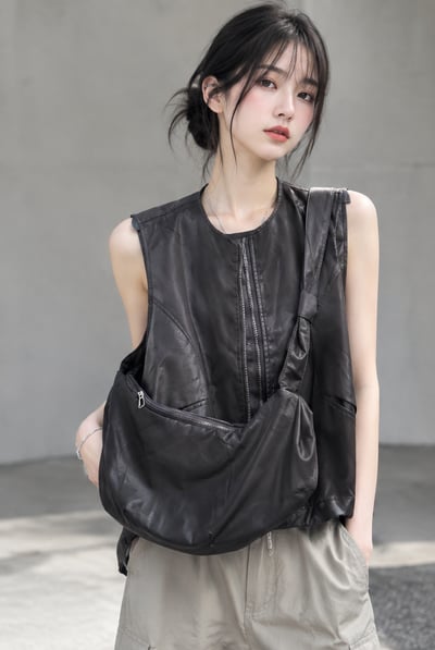 MODO Utility Sling Vest｜韓系．簡約高級感皮質背心+包包 兩件套3