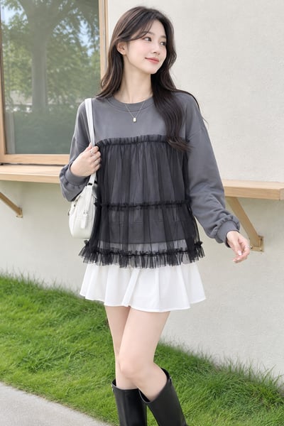 Obsidian Lace｜韓系・黑曜蕾紗層次上衣1