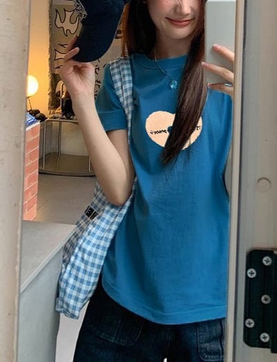 現貨 韓系夏季涼感簡約棉T 愛心款 男女裝 情侶裝6