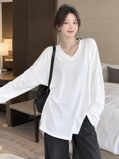 Lumi V-Neck Loose Top｜慵懶 V 領寬版長袖上衣1