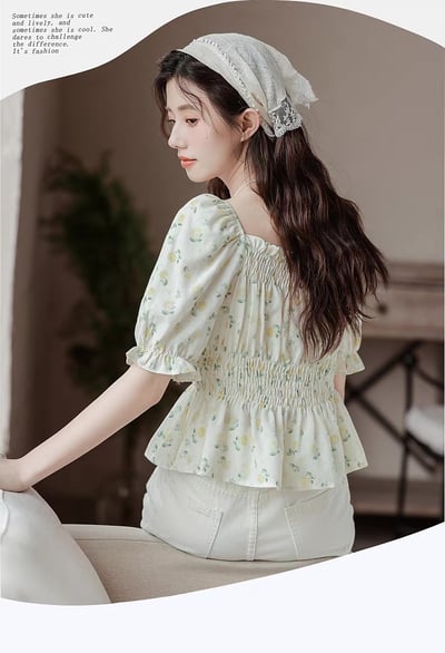 現貨 💐韓系小碎花方領上衣4