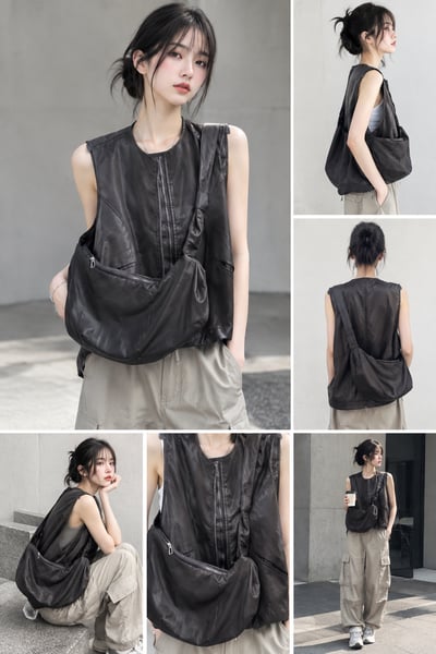 MODO Utility Sling Vest｜韓系．簡約高級感皮質背心+包包 兩件套4
