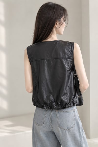 NOVA｜韓系 ·銀扣收腰質感皮背心2