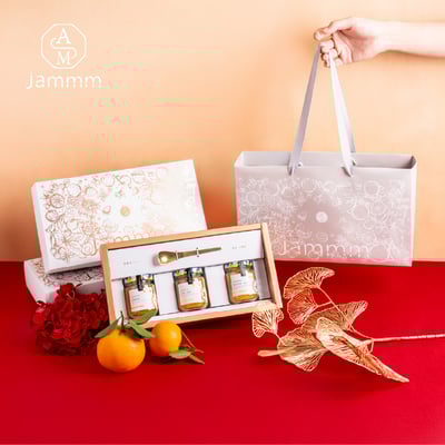jammm果醬｜果藏・三味珍藏-晨曦桶柑+霧光琴酒三寶柑+台灣三寶柑｜3入禮盒 附抹醬勺、提袋｜年節送禮/企業贈禮/伴手禮/新年禮盒1