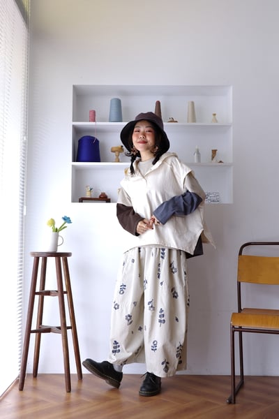 𓏭不對稱口袋拼接花柄氣球褲12