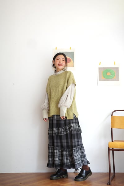 𓏭層次堆疊法蘭絨格紋裙13