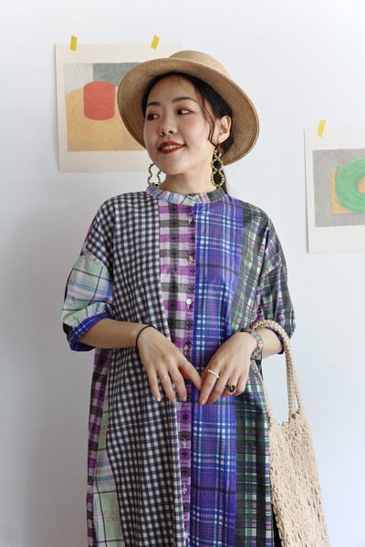 格紋拼布印花開襟洋裝15