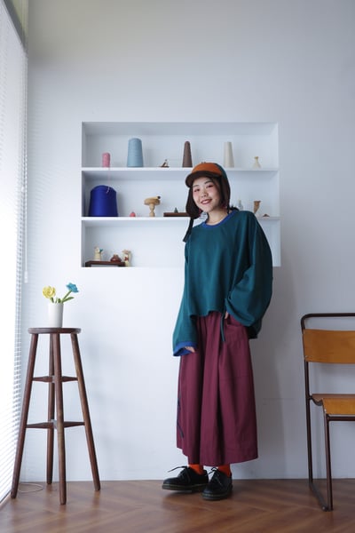 𓏭立體拼接剪裁壓摺寬褲6