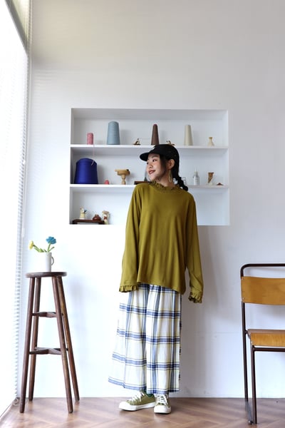 𓏭口袋虛線小麵包刺繡舒服格紋褲8