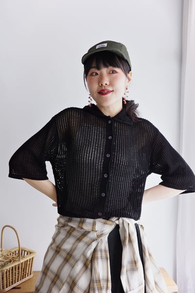 𓏭不對稱領洞洞開襟針織衫17