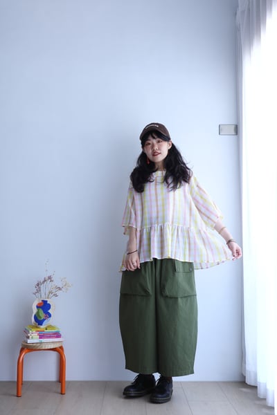 𓏭凹凸泡泡布粉嫩彩格圓領上衣5