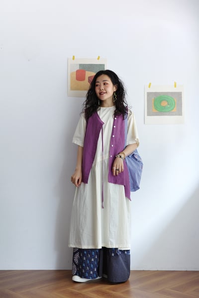 斜扣不對稱下擺抽鬚開襟背心8