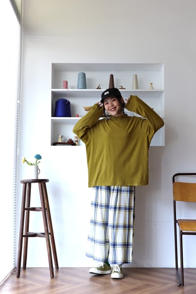 𓏭口袋虛線小麵包刺繡舒服格紋褲6