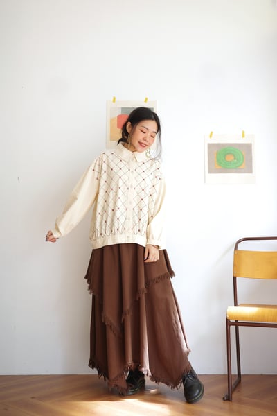 𓏭菱格花花刺繡布勞森襯衫外套6