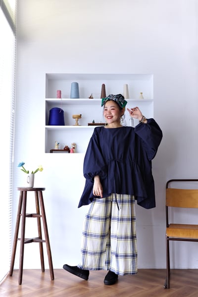 𓏭口袋虛線小麵包刺繡舒服格紋褲7