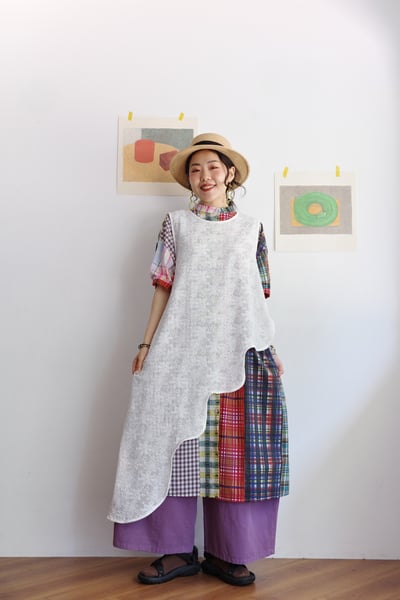 格紋拼布印花開襟洋裝9