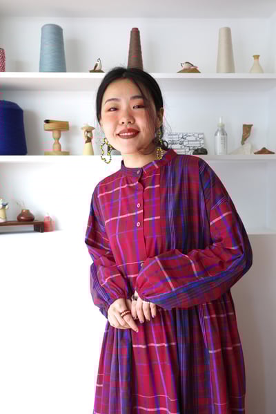 𓏭跳色格紋腰線抓摺洋裝19