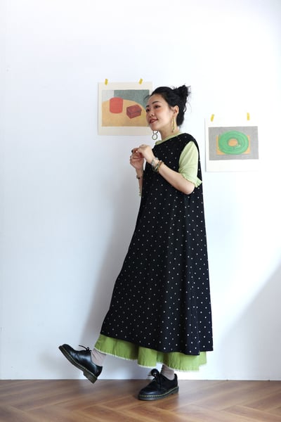 前後兩面穿水玉法式袖Ａ字洋裝13