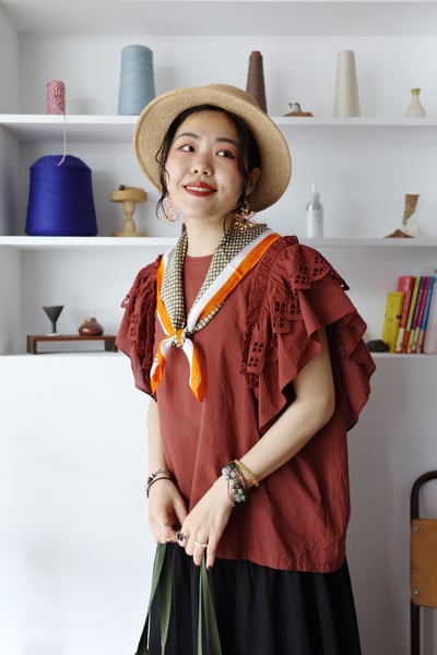 層次菱格鏤空荷葉袖上衣8