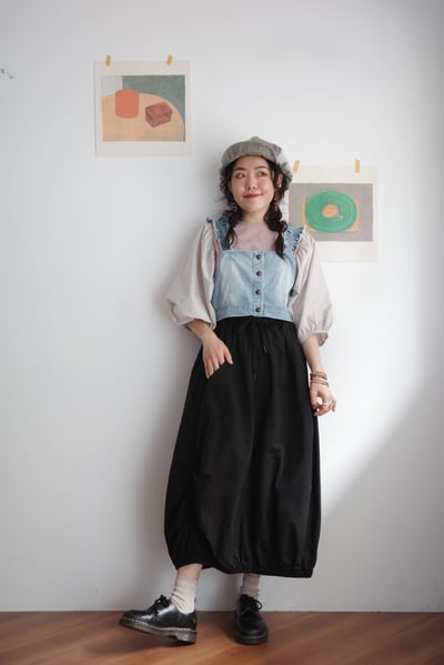 異材質拼接份量感澎袖上衣6