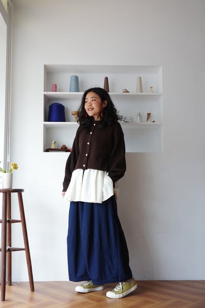 𓏭拼接下擺澎袖針織外罩上衣12