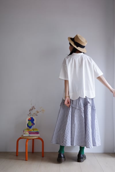 𓏭蝴蝶結花邊格紋裁片拼接裙15