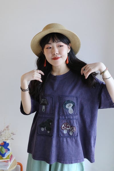 𓏭小蘑菇刺繡洗舊Ｔ13