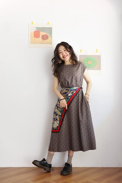 前後兩面穿水玉法式袖Ａ字洋裝5