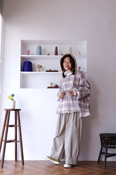 𓏭無領格紋插肩袖襯衫外套 6