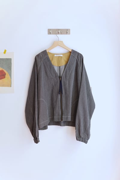 𓏭Ｖ領直紋丹寧短版外套20