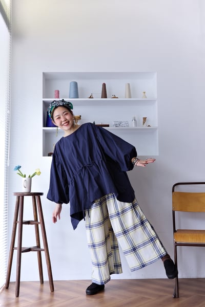 𓏭口袋虛線小麵包刺繡舒服格紋褲16