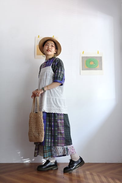 格紋拼布印花開襟洋裝12