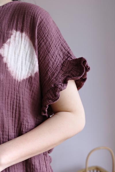 𓏭木耳邊二重紗波點藍染上衣21