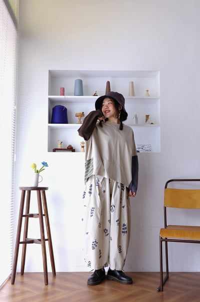 𓏭不對稱口袋拼接花柄氣球褲8