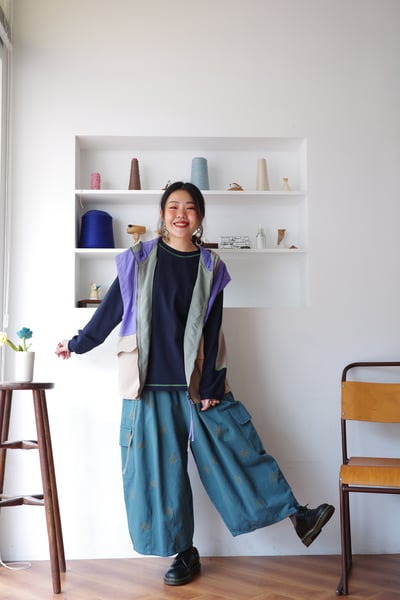 𓏭小樹刺繡大口袋工作繭形褲2