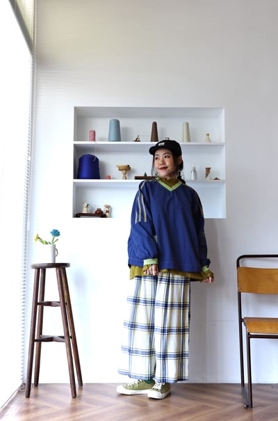 𓏭口袋虛線小麵包刺繡舒服格紋褲12