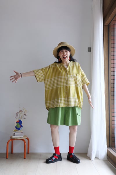 𓏭棉紗Ｖ領格紋襯衫15