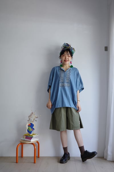 𓏭v領圖騰刺繡裁片拼接上衣14