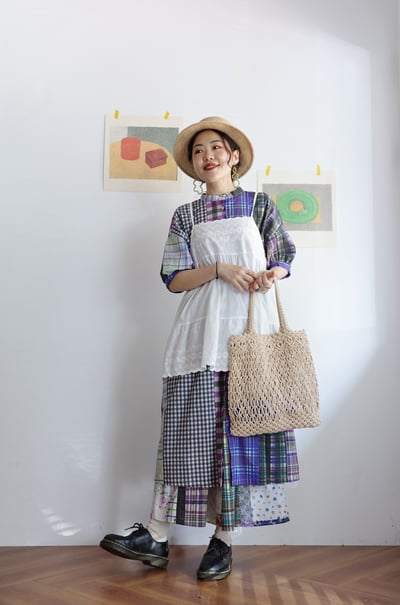 格紋拼布印花開襟洋裝8