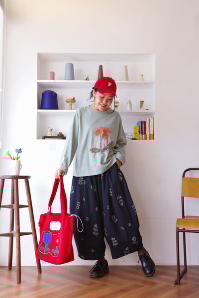 𓏭不對稱口袋拼接花柄氣球褲11