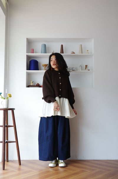 𓏭拼接下擺澎袖針織外罩上衣16